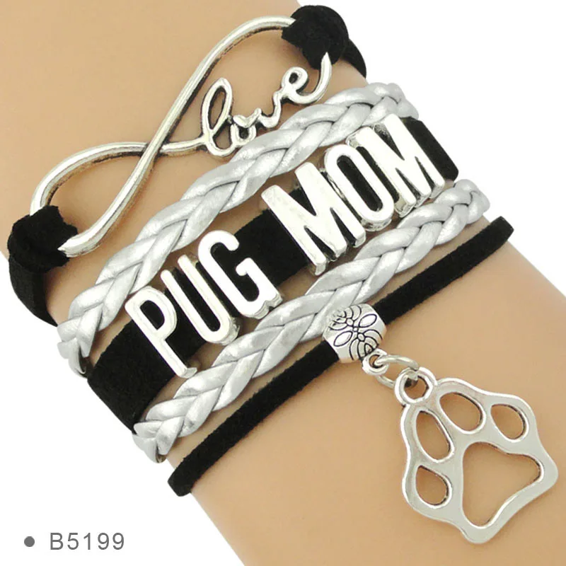 Браслеты для женщин Infinity Love Doggie Dog Person Lover Paw Print Pug Yorkie Collie Havanese Chihuahua | Украшения и