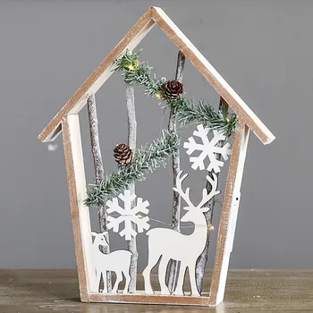 

Nordic Christmas Background Wall Pendant Wall Decor Christmas Tree Star Hangings Light Star House Shaped Wooden Decor
