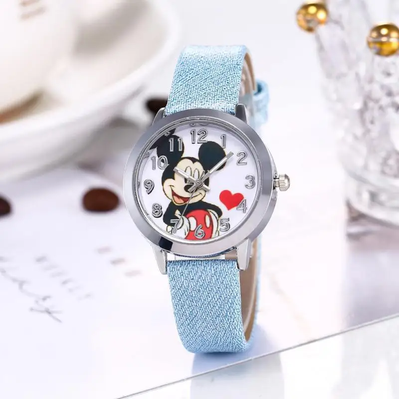 Drop shipping Cartoon Beautiful girl Minnie mouse style Color number dial children students girl's leather quartz watch afbeelding