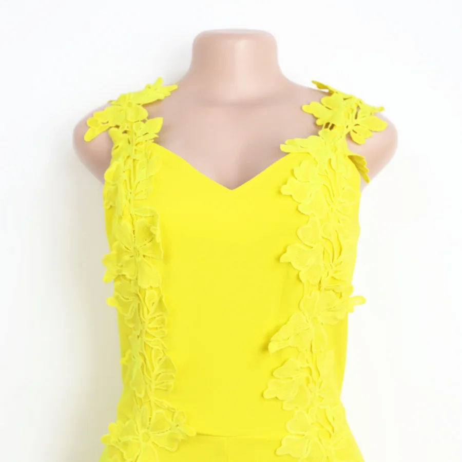 Women Summer Sexy Jumpsuits Yellow Overall Sleeveless Deep V Neck with Embroidery Slim Bodysuit Drop Shipping 2020 Plus Size XXL Women Summer Sexy Jumpsuits Yellow Overall Sleeveless Deep V Neck with Embroidery Slim Bodysuit Drop Shipping 2020 Plus Size XXL