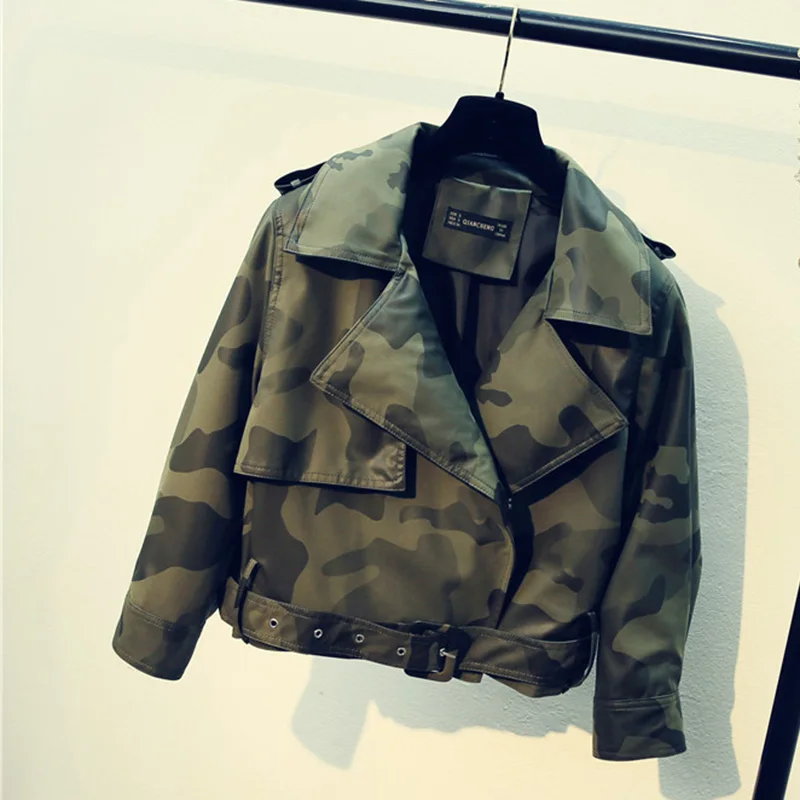 Camouflage Осенние фонарики, мотоциклетная кожаная куртка, Мягкая Повседневная куртка из искусственной кожи с отложным воротником, пальто в стиле панк - Цвет: Camouflage