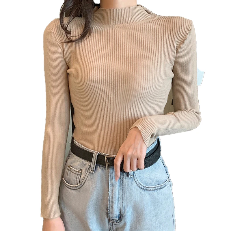 

Women's 2021 New Autumn / Winter Long Sleeve With Slim Korean Bottoming Shirt Half High Neck Pullover Sweater