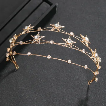 

Luxury Handmade Crystal Rhinestone Bridal Crown Tiaras Star Women Hairbands Party Headdress Wedding Hair Jewelry Accessories