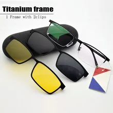 Half Frame Titanium Frame Glass Frame Myopia Glasses Men Sunglasses Night-Vision Glasses with Polarized Clip Set of Magnet Lens frame free glasses frame with magnet clip film myopia gray glasses lens rimless frame men and omen sunglasses frame no border