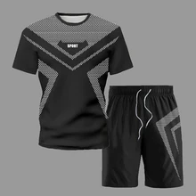 

Summer Short Sleeve Clothes Men's Set Tracksuit Suit Motion Element 2021 Fashion T-Shirt + Shorts Two Piece Sets Man Sportswear