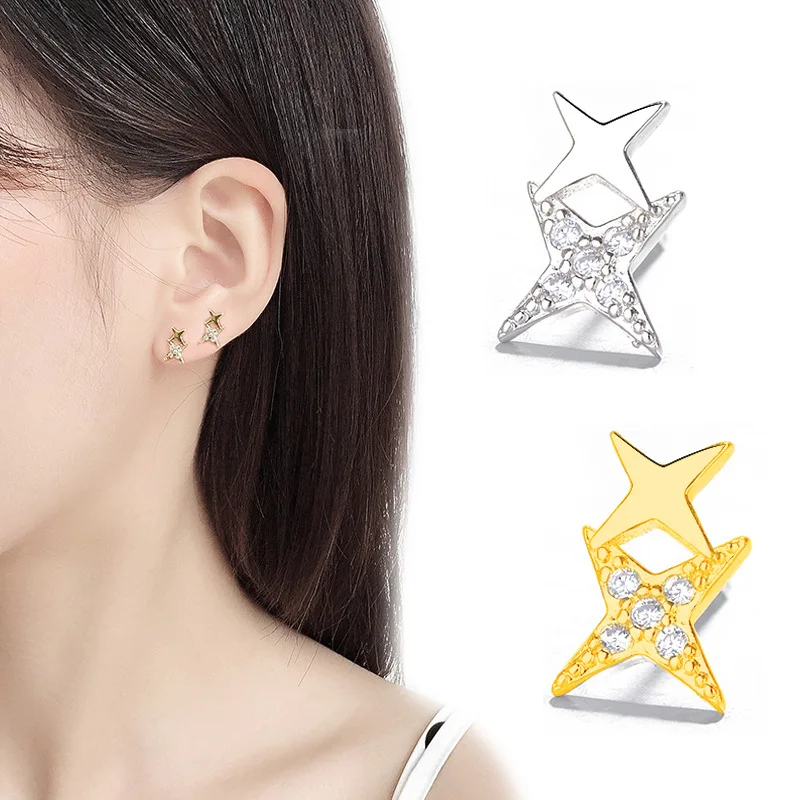 

Todorova Trendy Sparkling Zircon Star Stud Earrings for Women Gold Color Personality Fashion Jewelry Accessories Gift