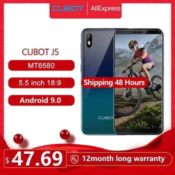 Перейти на Алиэкспресс и купить Cubot J5 смартфон 5,5 дюйм18:9 полный Экран MT6580 Quad-Core Android 9,0 телефон 2 Гб Оперативная память 16 Гб Встроенная память Dual SIM карта