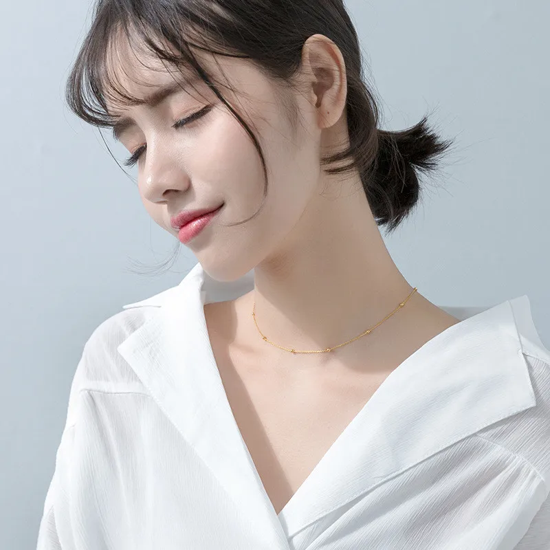 WANTME Genuine 100% 925 Sterling Silver Cross Chain Glossy Bead Choker Necklace Women Minimalist Fine Jewelry Cute Accessories - Image 4