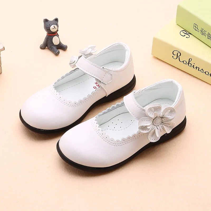 Fashion Princess Flowers Children Girl Wedding Shoes For Big Kids Flat Leather Shoes Student Size 3 4 5 6 7 8 9 10 11 12 13 Year