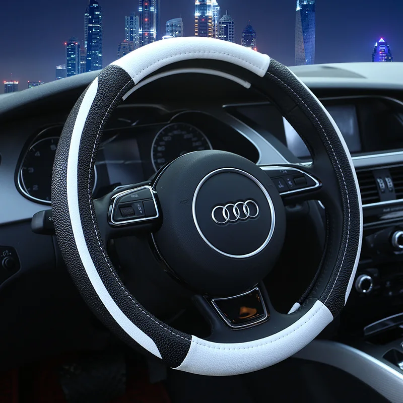 

Pu1604 High Quality Leather Simplicity Steering Wheel Cover Natural Environmentally Friendly White Inner Ring Mixed Colors Car G