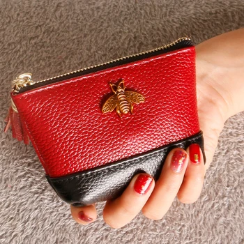 

Short leather stitching small wallet female simple zip coin purse coin bag leather coin purse coin wallet