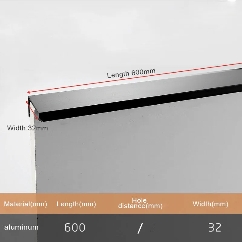 Черный серебристый золотой скрытый Шкаф Тянет алюминиевый сплав кухонный шкаф ручки ящика Мебельная ручка фурнитура для спальни - Цвет: Black Length 600mm