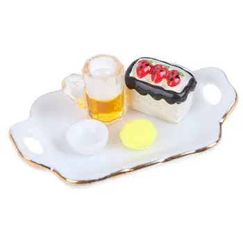 

5Pcs 1:12 Dollhouse Miniature Strawberry Cake Beer cup Food Resin Kitchen Decor