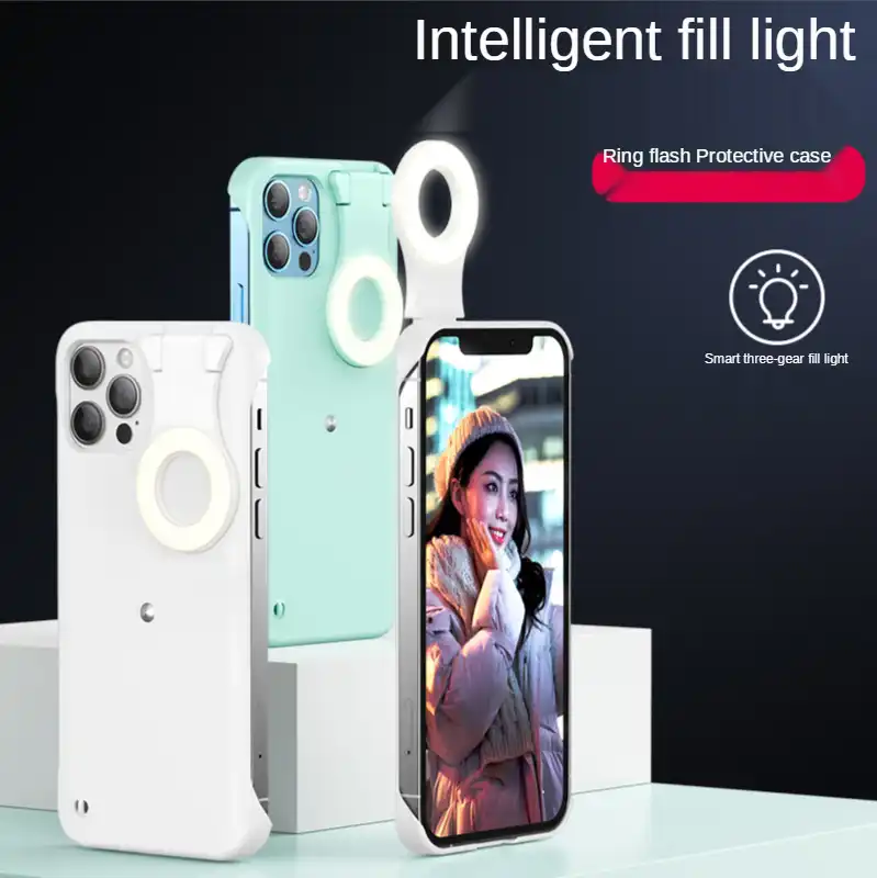 Ledリングフラッシュユニバーサルselfieライトポータブル携帯電話ケースiphone 12ミニプロマックス美容カバー 電話用緩衝材 Aliexpress