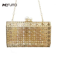 Для женщин сумка на цепочке через плечо железной клетке в металлическом гравированном клетка Вечерний Клатч Винтаж вечерние вечерняя сумочка; BS010 сумка элегантные сумки из натуральной кожи