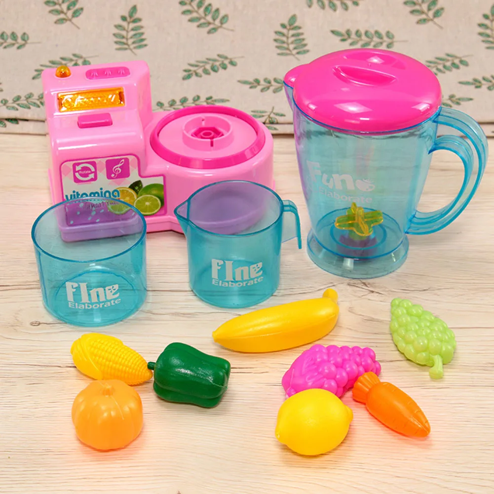 Small Simulation Fruit Juicer Mixer LED Music Kids Girls Pretend Play Kitchen Appliance Toy Gift Set