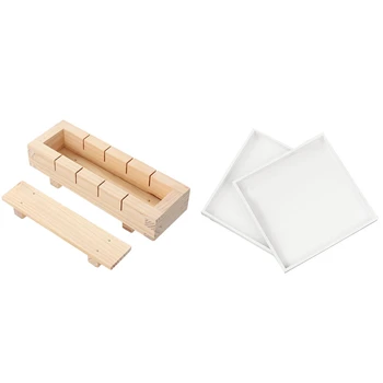 

3 Pcs Accessories: 1 Pcs Wooden Sushi Making Kit Set & 2 Pcs Simple White Wooden Square Storage Box