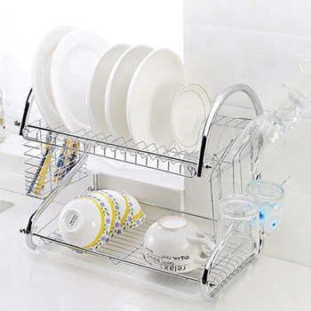 

2-Tier Multi-function Stainless Steel Dish Drying Rack Cup Drainer Strainer Kitchen Sink Dish Drainer Drying Rack Organizer