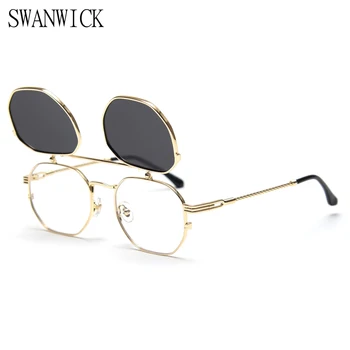 

Swanwick square polarized sunglasses for men retro small flip up optical sun glasses gold blue black metal frame high quality