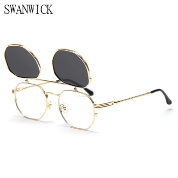Swanwick square spolaryzowane okulary przeciwsłoneczne dla mężczyzn retro małe z unoszoną szybą optyczne okulary przeciwsłoneczne złoto niebieskie czarne metalowe ramki wysokiej jakości tanie i dobre opinie CN (pochodzenie) Adult STOP polaryzacyjne UV400 43mm Polaroid 30002 54mm black lens eyewear blue lens glasses sun flip up sunglasses