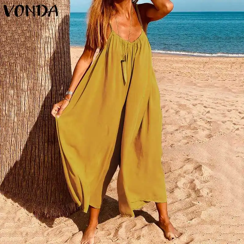 VONDA комбинезоны, женские костюмы летняя рубашка без рукавов Повседневное лодыжки-Длина брюки с широкими штанинами плюс Размеры винтажный комбинезон