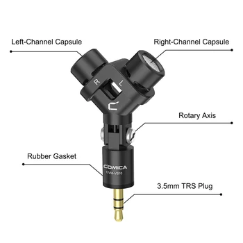 

COMICA CVM-VS10 Mini XY Cardioid Stereo Microphone for Gopro Camera Smartphone Mic for Video Recording((3.5mm TRS)