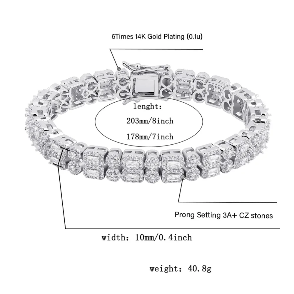 TOPGRILLZ 10 мм двойной ряд циркона круглый квадрат Iced Out золото серебро цвет личности хип хоп Barcelets