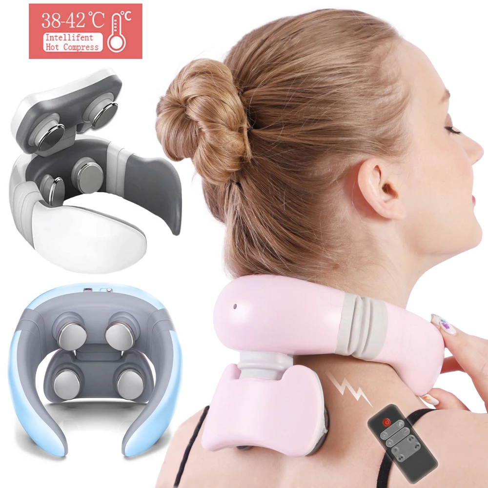 Neck Massager Smart 4d Magnetic Pulse Heated Electric Shoulder Far Infrared Heating Fatigue Pain Relief for Car Office Outdoor