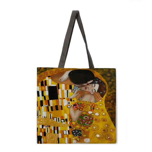 Golden oil painting leisure tote bag linen bag reusable shopping bag outdoor beach bag leisure tote bag 15