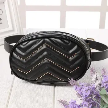 

Solid Color Rivet Wave Pattern Shoulder Messenger Handbags Women Waist Fanny Belt Packs PU Leather Oval Crossbody Chest Bags