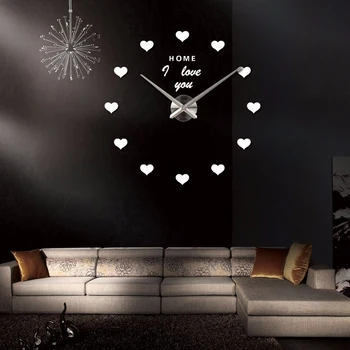 

Heart 3D DIY Large Wall Clock Modern Design Silent Acrylic Decorative Self adhesive Big Wall Clock Sticker for Living Room Decor