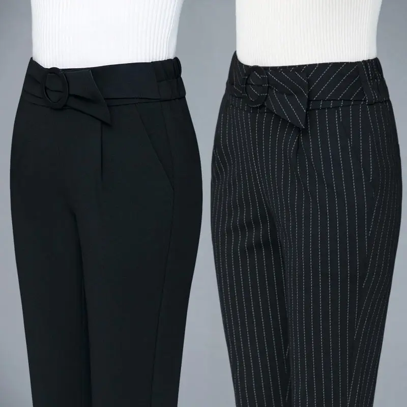 Summer Thin Imitation Cotton Hemp Fashion Suit Pants Women's Large Size High Waist Loose Small Foot Elastic Harlan Casual
