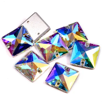 

AAAAA Best-Quality Square Crystal AB Glass Sew On Rhinestones Flatback With 2 Holes White Sewing Rhinestone For Garment B0939