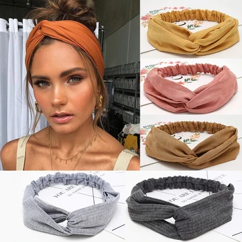 Women Headband Cross Top Knot Elastic Hair Bands Soft Solid Color Girls Hairband Hair Accessories Twisted Knotted Headwrap 1