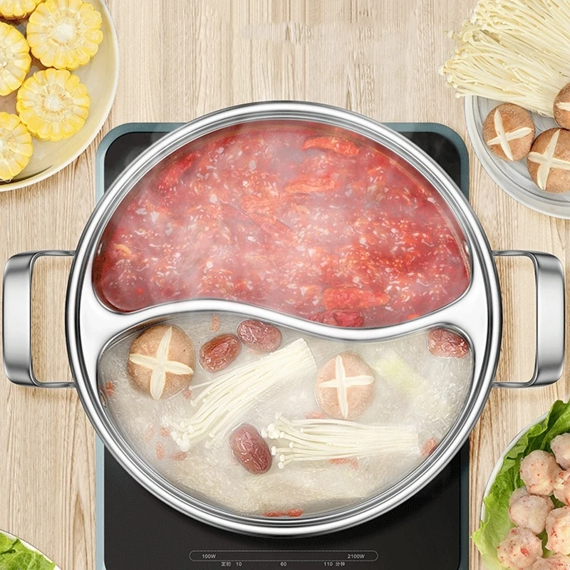 Stainless Steel Divided Hot Pots Fondue Chinese Soup Hotpots Induction  Cooker Cooking Pot Twin Divided Kitchen Accessories - AliExpress