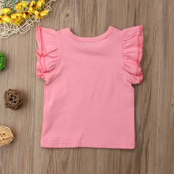 

Girl Basic Plain Ruffle Sleeve Cotton T Shirts Tops Tee Clothes Three Quarter