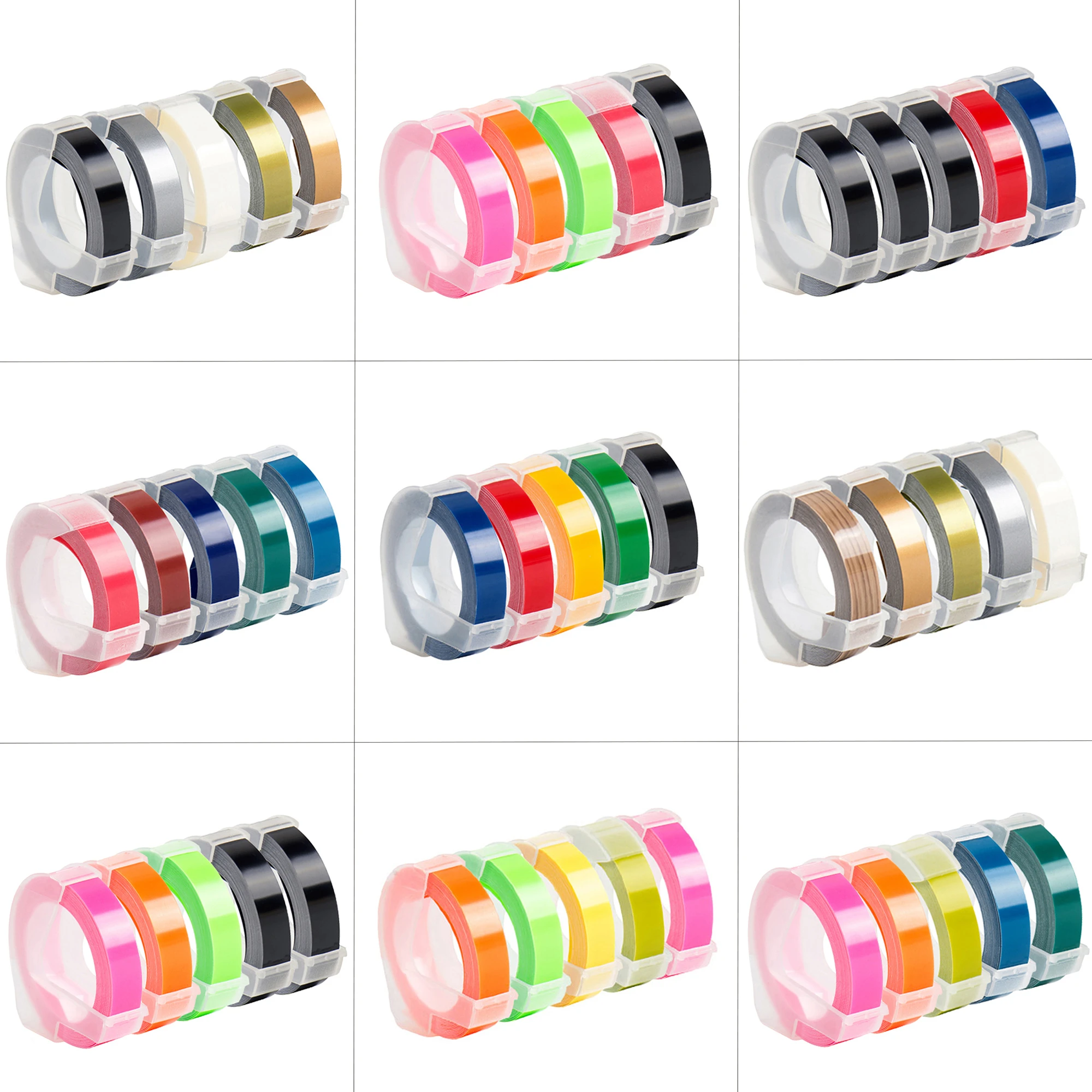 CIDY 5pcs 9MM 6MM 12MM Dymo 3D Plastic Embossing Tape for Embossing Label Maker PVC LABEL DYMO 1610 12965 1880 1540 Motex E101