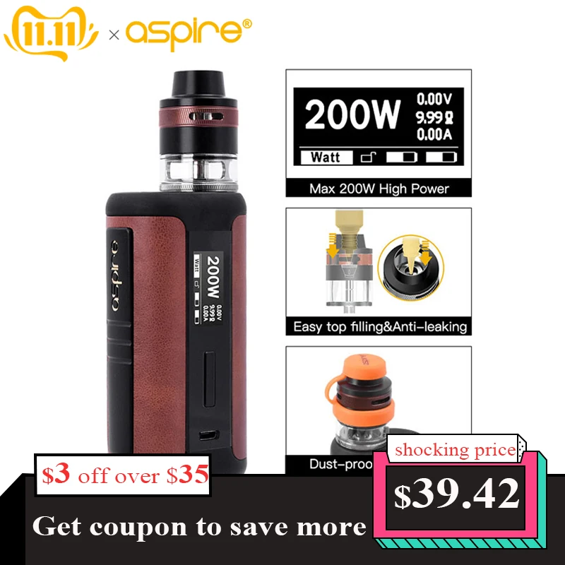 

Electronic Cigarette Vaper Aspire Speeder Revvo Vape Kit 3.6ml Tank Atomizer ARC Coil 510 Thread 200W Box Mod Vaporizador E cigs