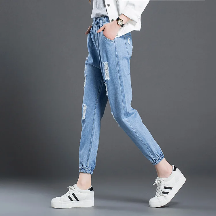 Jeans woman Stretch Pencil Pants Plus Size Elastic Waist Ankle-Length Pants Jeans Women 2020 Summer