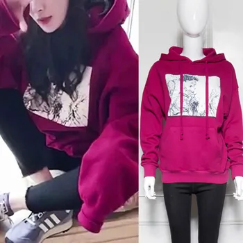 

Women Hooded Fleece Longsleeve Rose Red Print Top Sweatshirt Hoodies