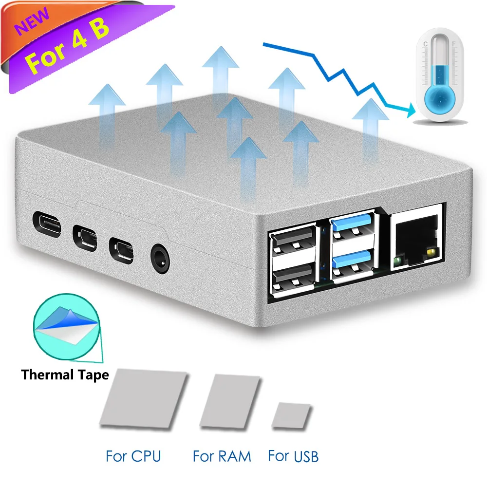 

Raspberry Pi 4 Model B CNC Case with Heatsink without Fan, demo board accessory/Passive Cooling Shell Metal Enclosure for Pi 4B