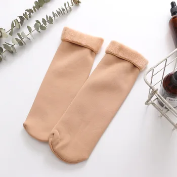 

Casual Socks For Women Nylon Plus Velvet Thickening Socks Solid Breathable Elastic Force Lady's Mid Women Warm Socks Winter