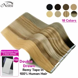 Neitsi Tape In Human Hair Extensions Blonde 100% Real Remy Natural Human Hair Skin Weft Adhesive Glue On For Salon High Quality