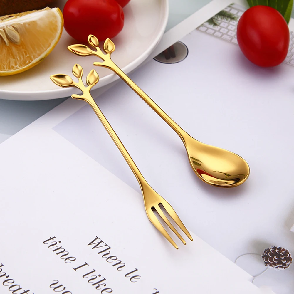 Practical Smooth Restaurant Kitchen Stainless Steel Branches Shape Long Handle Coffee Dinnerware Stirring Spoon Mirror Polishing