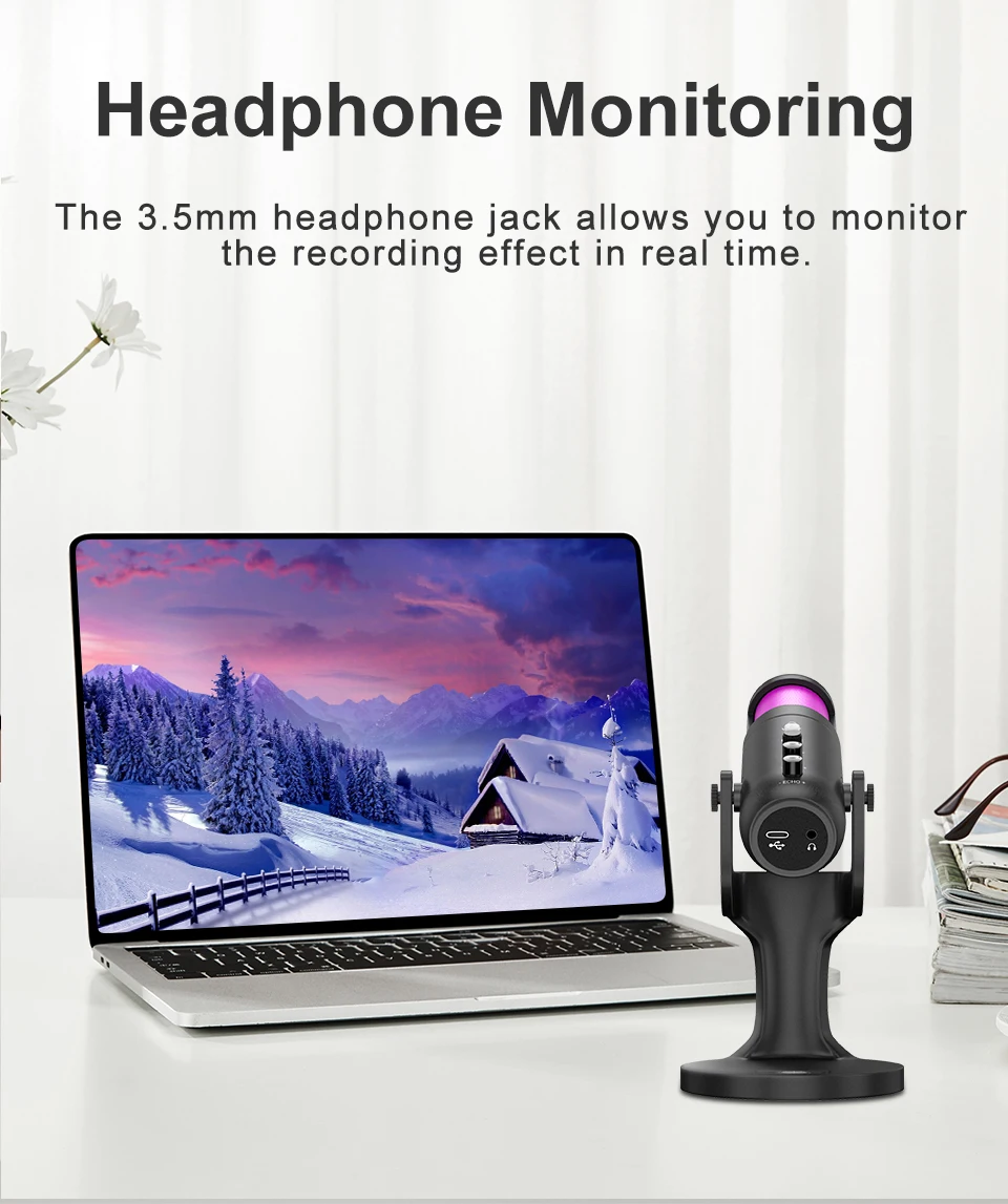 headset with mic MAMEN USB Microphone with RGB Dynamic Light for Computer Laptop Mobile Phone PS4 for Gaming Live Streaming Karaoke Microphone bluetooth microphone