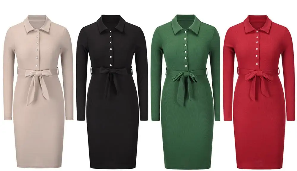 Flower Jie Autumn Dress Women Plus Size Knitted Bodycon Elegant Long Sleeve Vestidos Button Slim Casual Vintage Ladies Dresses