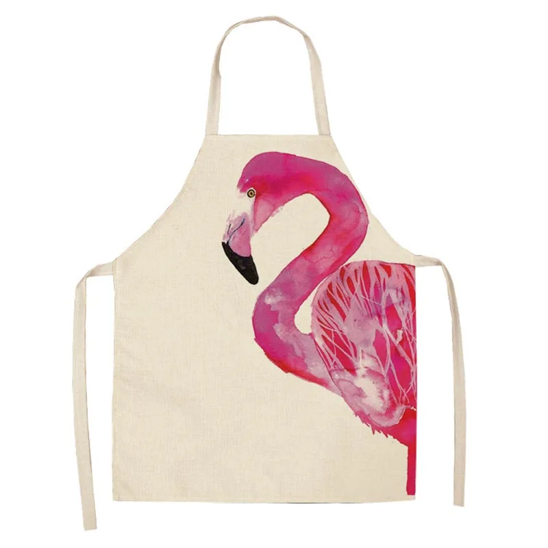Antifouling Kitchen Apron Flamingo Printed Cotton Linen Sleeveless man women Chef Cooking Aprons Kitchen accessories 68*55cm 027
