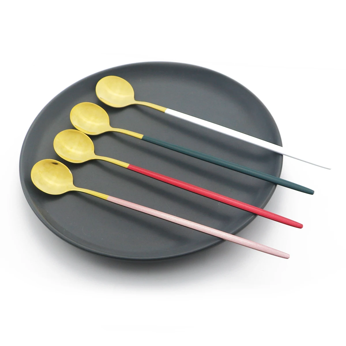 Cutlery Set Western Style Cutlery Set Picnic Cutlery Set Stainless Steel Cutlery Set Picnic Tableware Camping Cutlery Set Colorful Dessert Tea Spoon Dinnerware Juice Coffee Stir Spoon Cutlery Set Ice Cream Long Handle Scoop Stainless Steel Tableware
