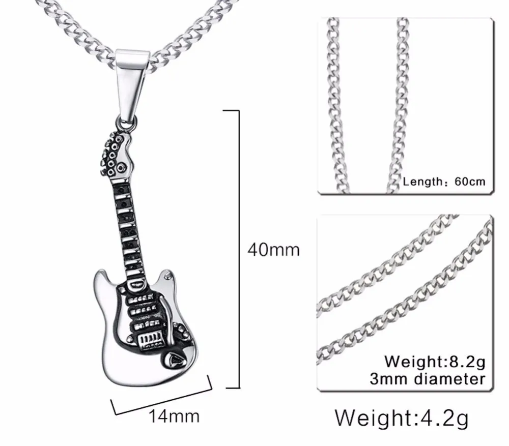 AILUOR idea regalo in acciaio al titanio stile hip hop Collana con plettro per chitarra con catena regolabile