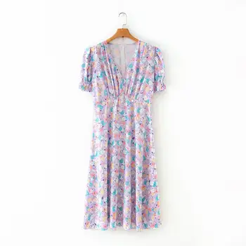 

2020 New Fashion Brand Women Dress A-line Casual Summer Polyester Print Short V-neck Empire Regular Knee-length Leonyeetive